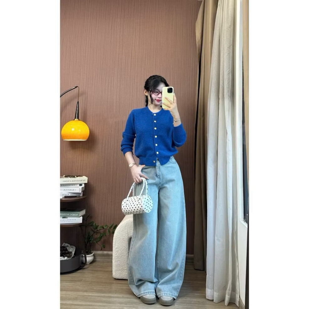 Áo khoác cardigan len lông thỏ EGG, cúc đồng, dày dặn - Sẵn hàng QC