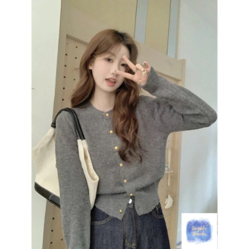 Cardigan Len Cổ Tròn Cúc Vàng Đẹp Mắt, Áo Len Lông Thỏ Hàn Quốc Mác Egg | Thảo Chi