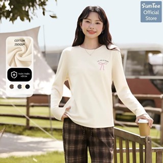  Áo thun dài tay nữ SUNTEE STDT018 form vừa phong cách basic in hình 018 vải cotton 250GSM cao cấp 