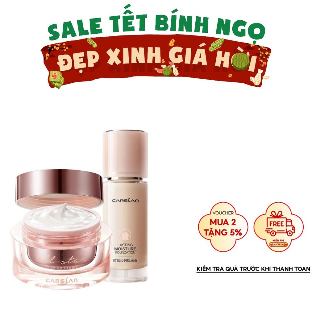 Combo kem nền Carslan mỏng nhẹ + kem lười Carslan che phủ nhanh, nền đều màu tự nhiên 2025
