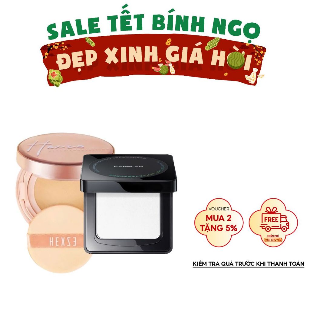 Combo Trang Điểm Nền Hoàn Hảo: Cushion Hexze + Phấn Nén Carslan – Mịn Lì, Lâu Trôi, Kiềm Dầu Cả Ngày