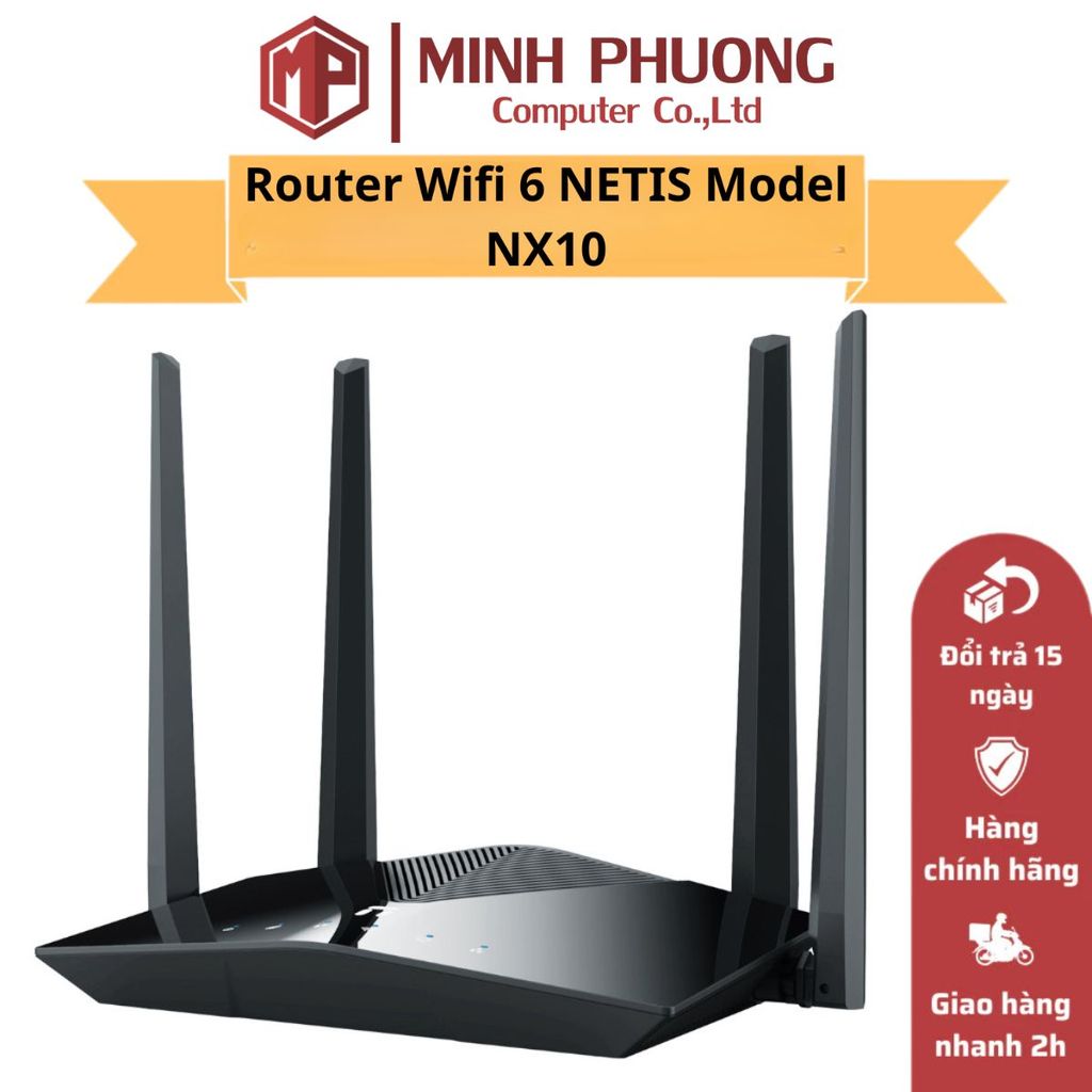 Bộ Phát Router Wifi 6 Băng Tần Kép AX1500 Mbps NETIS Model NX10