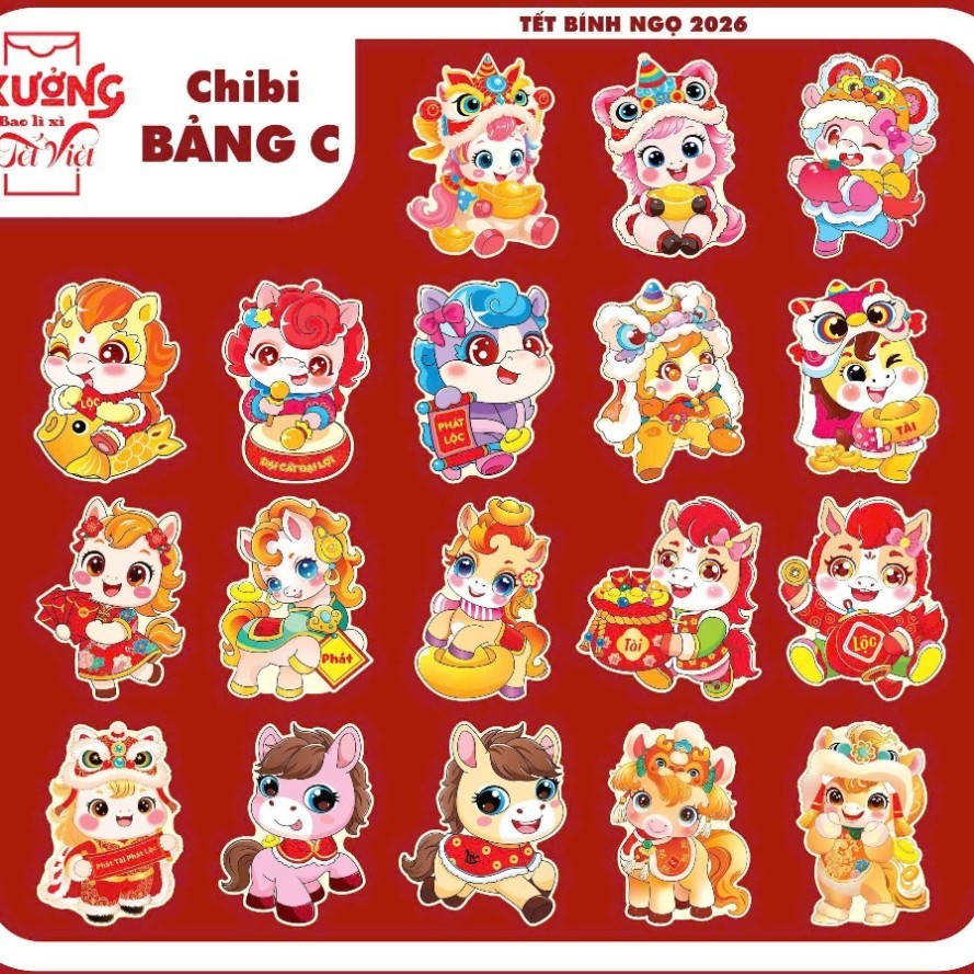 (Rẻ vô Địch) Combo 20, 50, 100 Bao Lì xì 2026 Chibi, Phong bao Lìxì truyền thống, Lixi phản quang Tế