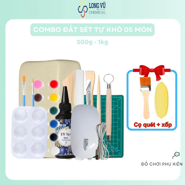 Bộ Sản Phẩm 5 Món Đất Sét Tự Khô, Hộp Dụng Cụ Clay Craft Hoàn Chỉnh - Long Vu Resin