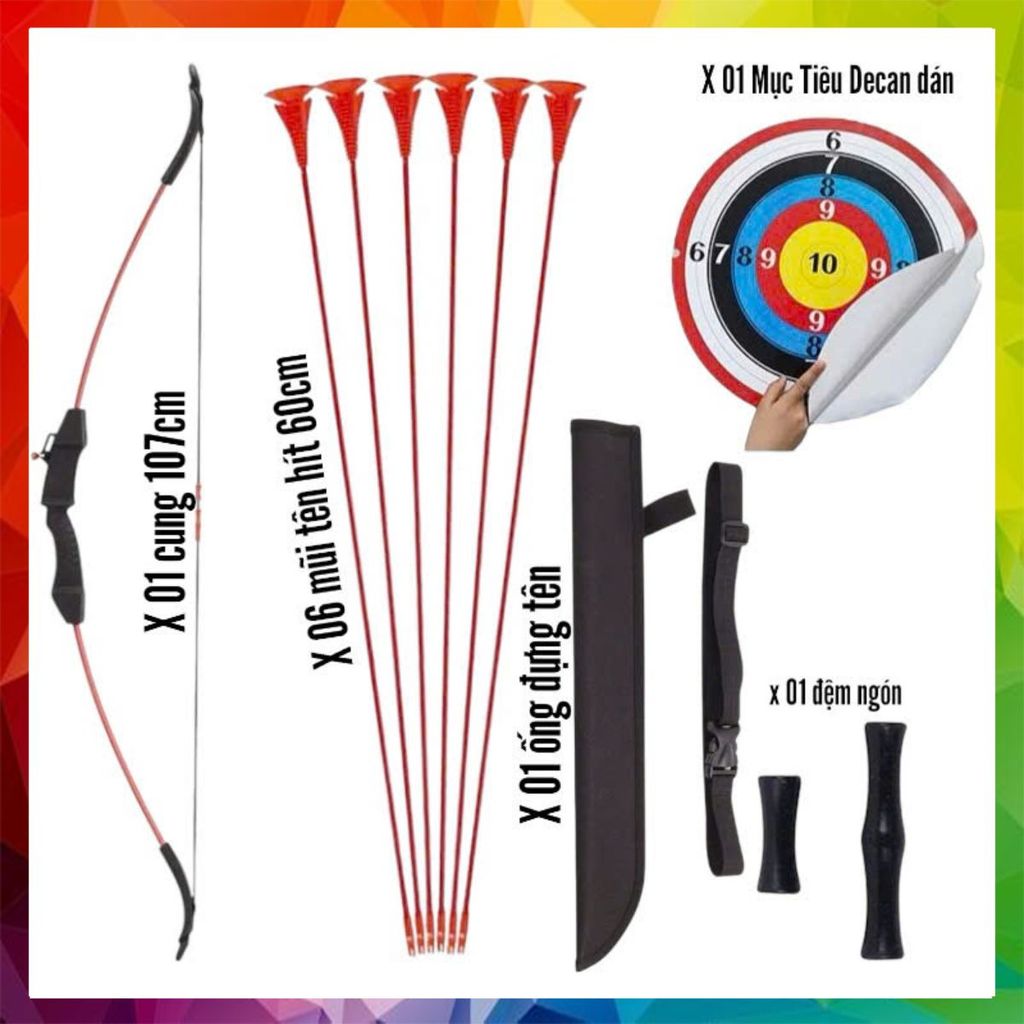 Bộ Cung Tên C107 Kèm Ống Đựng 06 Tên Cốc Hút Dài 60cm - Dành Cho Thiếu Niên [C107]