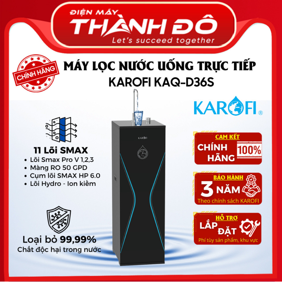 [CHÍNH HÃNG] Máy Lọc Nước Karofi KAQ-D36S - 1 vòi nước 1 chế độ - Màng RO Mỹ