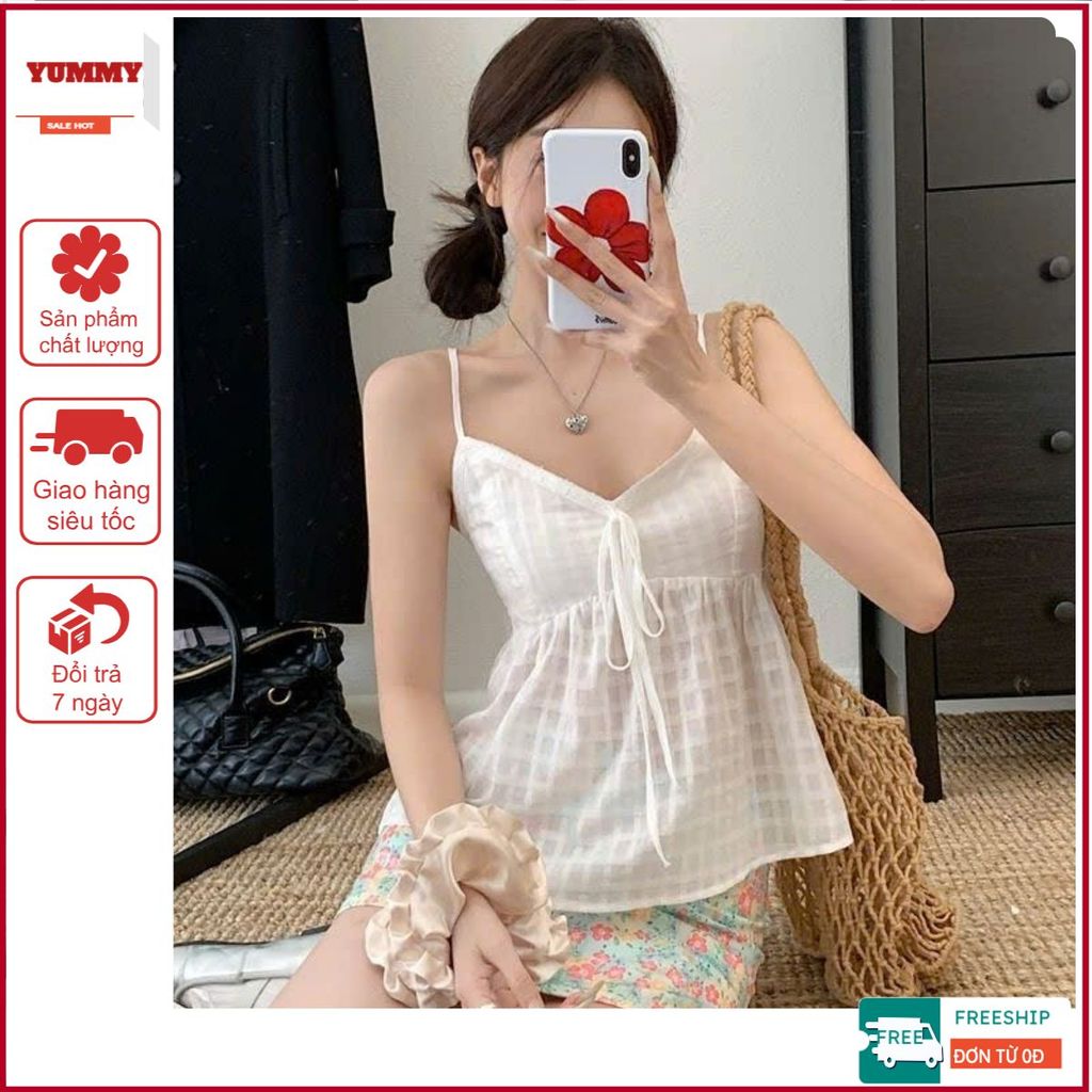 (ẢNH THẬT) Áo hai dây trắng Yummy voan mỏng, Áo babydoll dáng xòe dễ thương phong cách Hàn Quốc A82
