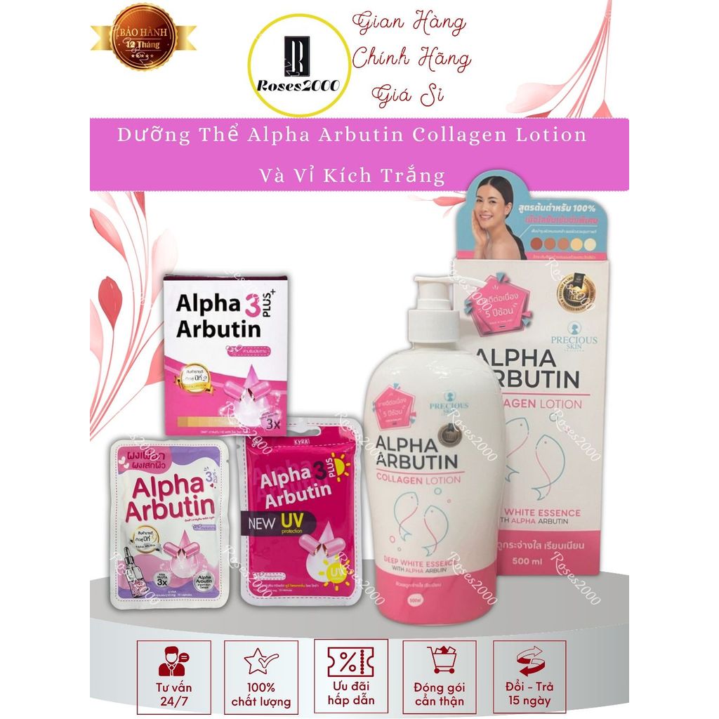 Sữa Dưởng Thể Alpha Arbutin Plus Lotion Chai 500ml + Vỉ 10 Viên Kích Trắng Alpha Arbutin Thái Lan