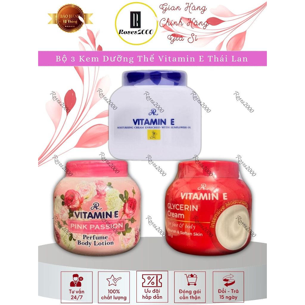 Bộ 3 Hũ Vitamin E dưỡng trắng da giữ ẩm Thái Lan hộp 200gram ( Hàng Chuẩn )
