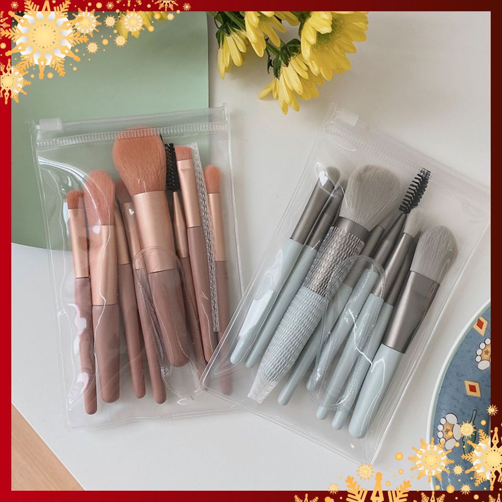 (8 CỌ XỊN) BỘ CỌ TRANG ĐIỂM 8 CÂY VINTAGE SIÊU CUTE TRONG TÚI ZIP, SET CỌ TRANG ĐIỂM GỒM 8 CÂY LÔNG 
