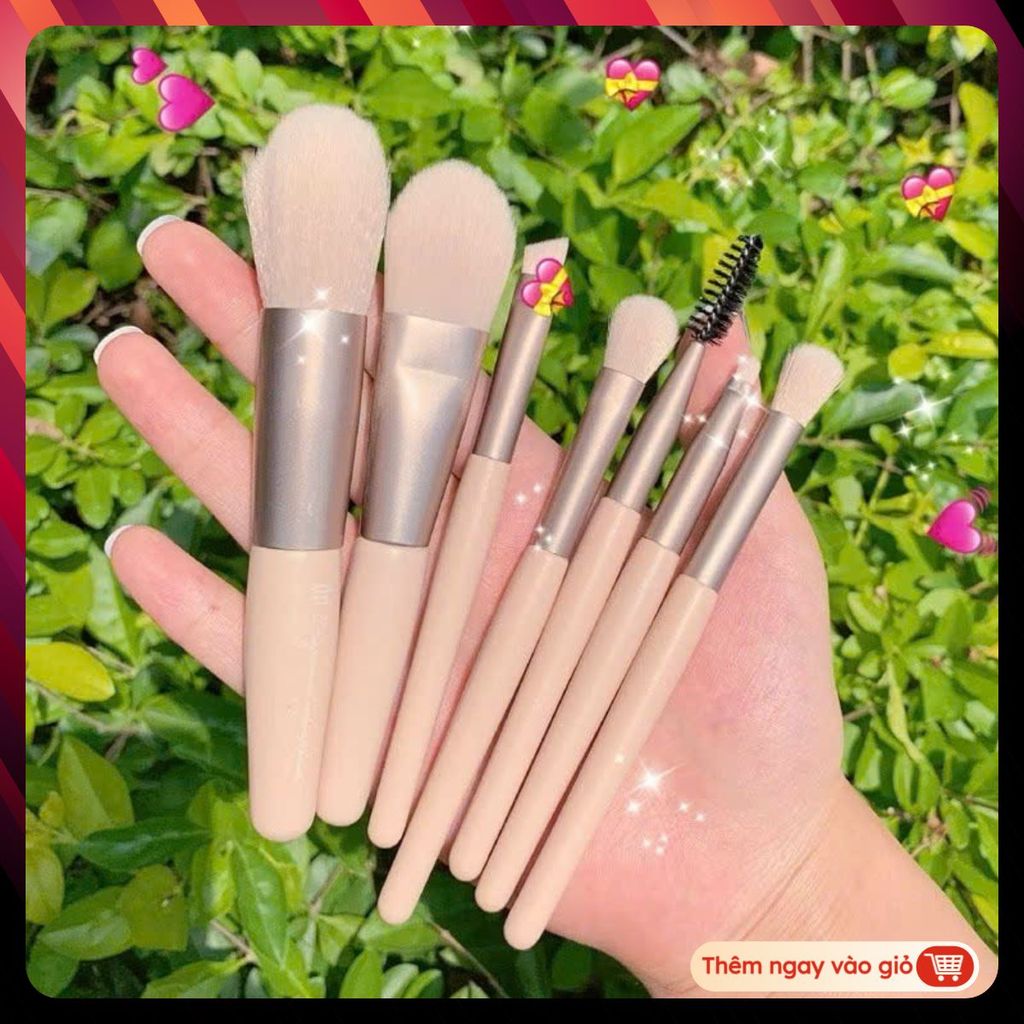 (8 CỌ XỊN) 3 Bộ Cọ Trang Điểm 8 Cây Vintage Siêu Cute Trong Túi Zip , Set Cọ Trang Điểm Gồm 8 Cây Lô