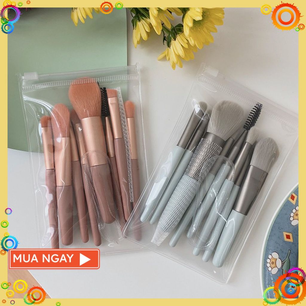 (8 CỌ XỊN) BỘ CỌ TRANG ĐIỂM 8 CÂY VINTAGE SIÊU CUTE TRONG TÚI ZIP, SET CỌ TRANG ĐIỂM GỒM 8 CÂY LÔNG 