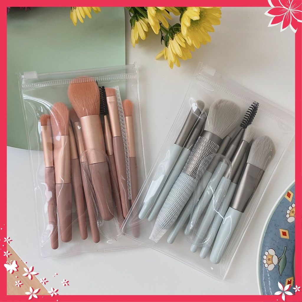 (8 CỌ XỊN) 3 Bộ Cọ Trang Điểm 8 Cây Vintage Siêu Cute Trong Túi Zip , Set Cọ Trang Điểm Gồm 8 Cây Lô