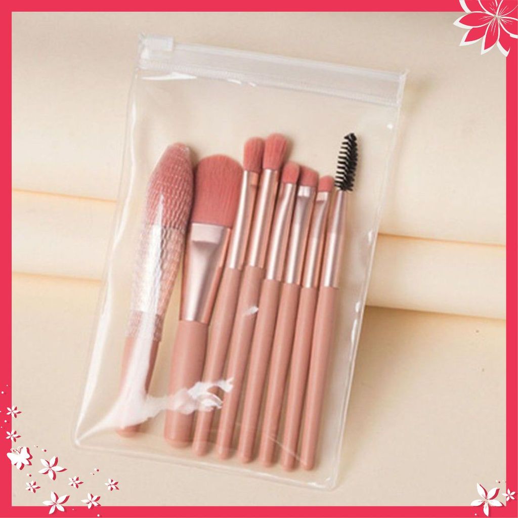 (8 CỌ XỊN) BỘ CỌ TRANG ĐIỂM 8 CÂY VINTAGE SIÊU CUTE TRONG TÚI ZIP, SET CỌ TRANG ĐIỂM GỒM 8 CÂY LÔNG 