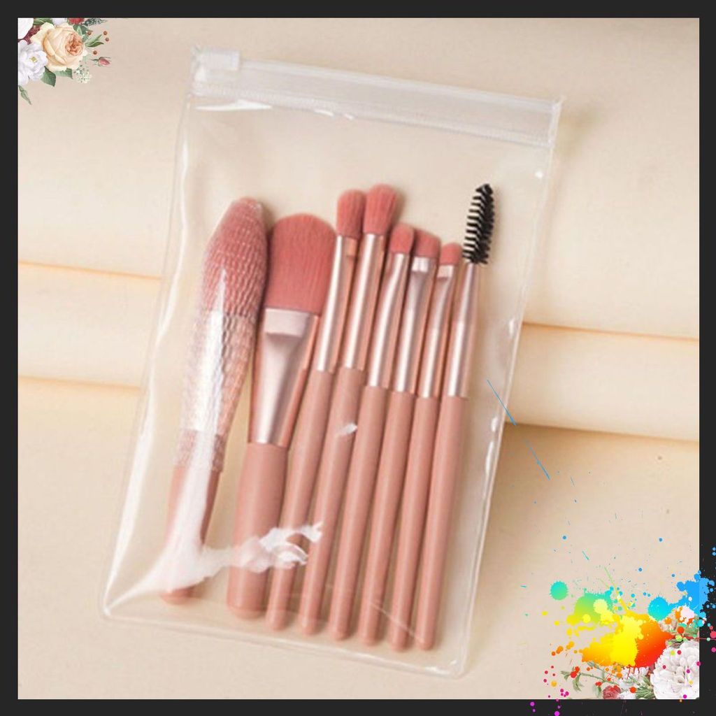 (8 CỌ XỊN) BỘ CỌ TRANG ĐIỂM 8 CÂY VINTAGE SIÊU CUTE TRONG TÚI ZIP, SET CỌ TRANG ĐIỂM GỒM 8 CÂY LÔNG 