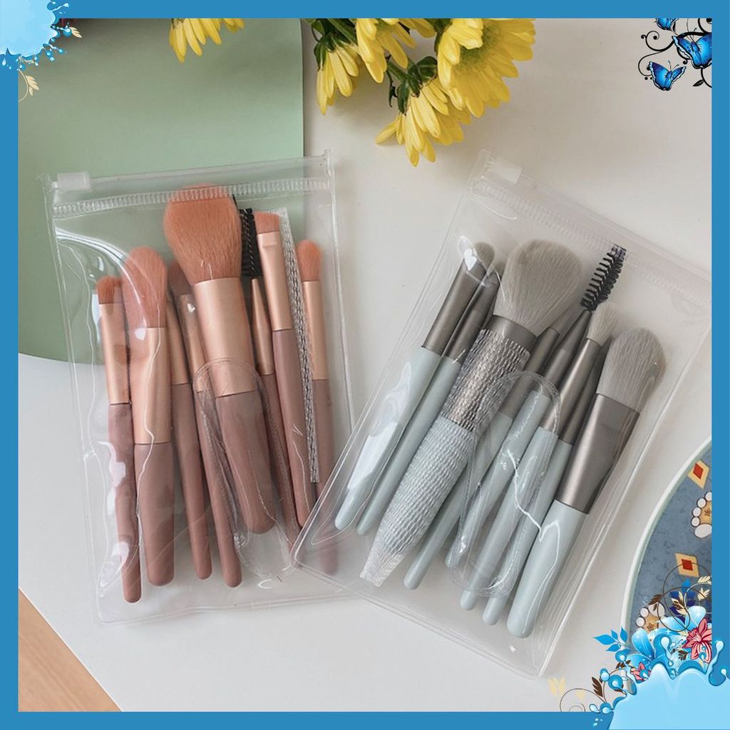 (8 CỌ XỊN) 3 Bộ Cọ Trang Điểm 8 Cây Vintage Siêu Cute Trong Túi Zip , Set Cọ Trang Điểm Gồm 8 Cây Lô