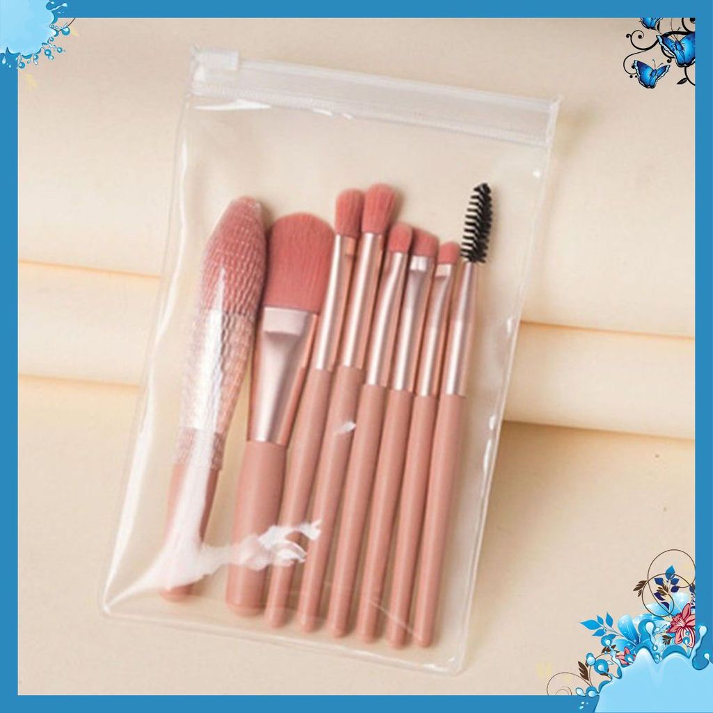 (8 CỌ XỊN) BỘ CỌ TRANG ĐIỂM 8 CÂY VINTAGE SIÊU CUTE TRONG TÚI ZIP, SET CỌ TRANG ĐIỂM GỒM 8 CÂY LÔNG 