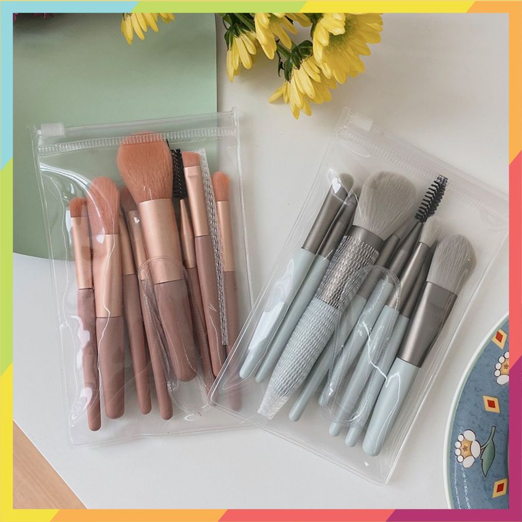 (8 CỌ XỊN) 3 Bộ Cọ Trang Điểm 8 Cây Vintage Siêu Cute Trong Túi Zip , Set Cọ Trang Điểm Gồm 8 Cây Lô