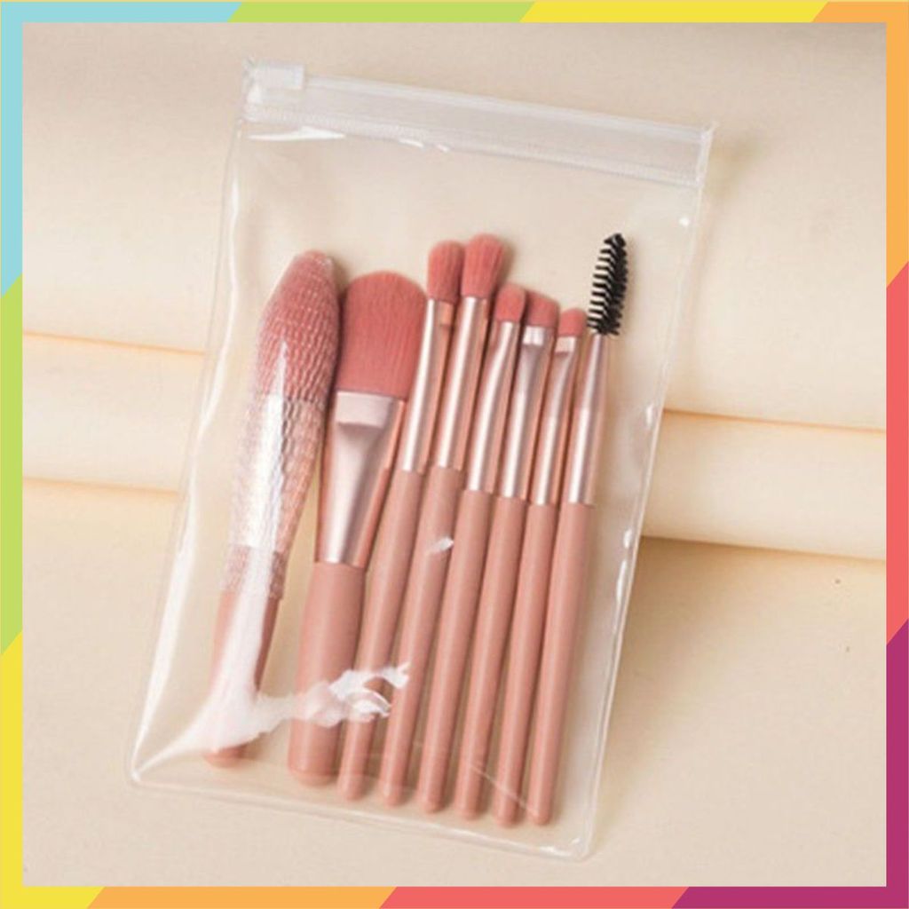 (8 CỌ XỊN) BỘ CỌ TRANG ĐIỂM 8 CÂY VINTAGE SIÊU CUTE TRONG TÚI ZIP, SET CỌ TRANG ĐIỂM GỒM 8 CÂY LÔNG 