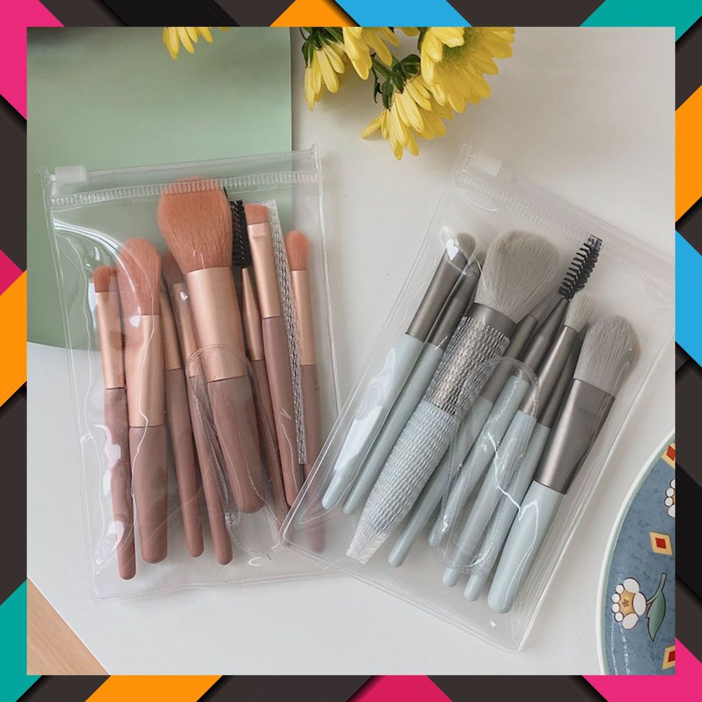 (8 CỌ XỊN) 3 Bộ Cọ Trang Điểm 8 Cây Vintage Siêu Cute Trong Túi Zip , Set Cọ Trang Điểm Gồm 8 Cây Lô