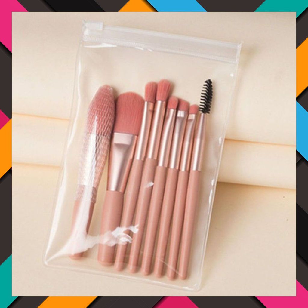 (8 CỌ XỊN) BỘ CỌ TRANG ĐIỂM 8 CÂY VINTAGE SIÊU CUTE TRONG TÚI ZIP, SET CỌ TRANG ĐIỂM GỒM 8 CÂY LÔNG 