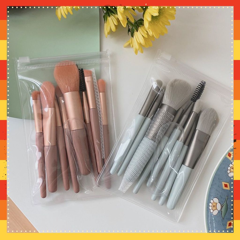 (8 CỌ XỊN) 3 Bộ Cọ Trang Điểm 8 Cây Vintage Siêu Cute Trong Túi Zip , Set Cọ Trang Điểm Gồm 8 Cây Lô