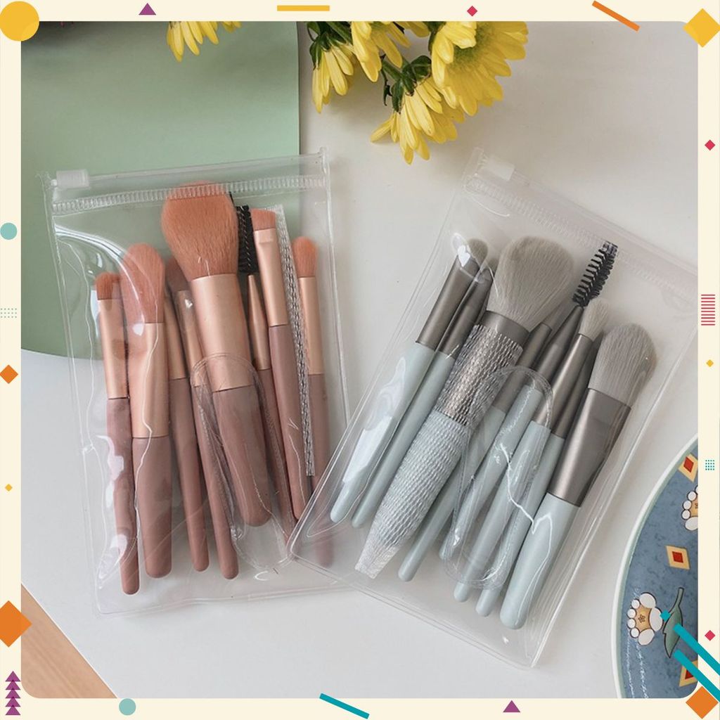 (8 CỌ XỊN) 3 Bộ Cọ Trang Điểm 8 Cây Vintage Siêu Cute Trong Túi Zip , Set Cọ Trang Điểm Gồm 8 Cây Lô