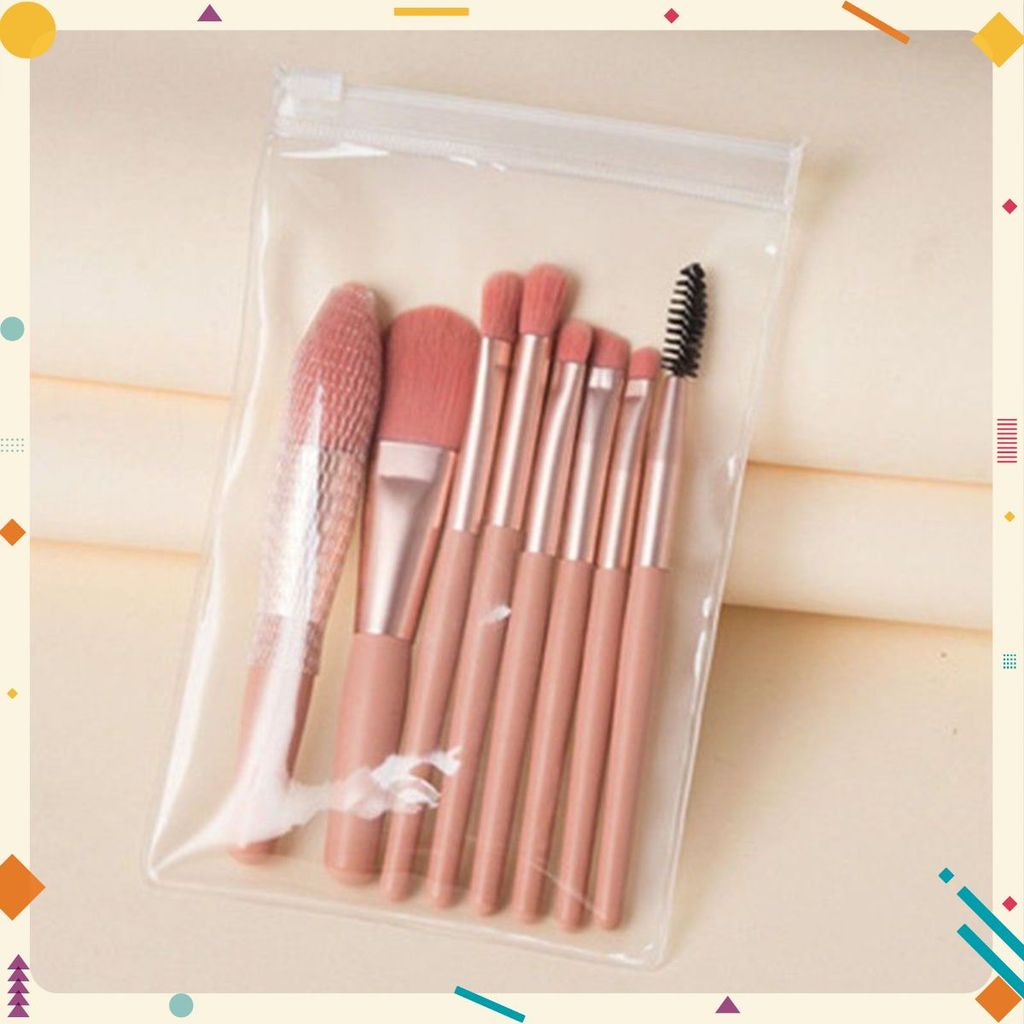 (8 CỌ XỊN) BỘ CỌ TRANG ĐIỂM 8 CÂY VINTAGE SIÊU CUTE TRONG TÚI ZIP, SET CỌ TRANG ĐIỂM GỒM 8 CÂY LÔNG 