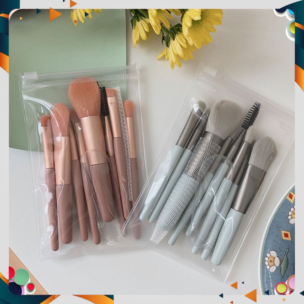 (8 CỌ XỊN) 3 Bộ Cọ Trang Điểm 8 Cây Vintage Siêu Cute Trong Túi Zip , Set Cọ Trang Điểm Gồm 8 Cây Lô