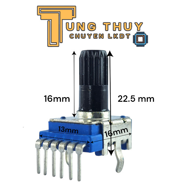 Chiết Áp 6 Chân Vuông Xanh - Chân Cong Cán Tròn Dài 22,5mm 5K 10K 20K 50K 100K