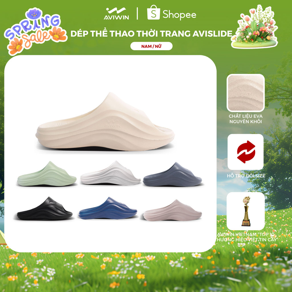 Dép Bánh Mì Nam Nữ AVIWIN AVISLIDE D001, Dép Đúc EVA Nguyên Khối Chống Trơn Trượt Thời Trang Đế 3.5