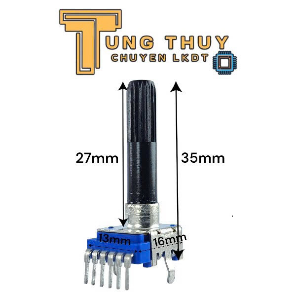 Chiết Áp 6 Chân Vuông Xanh - Chân Cong Cán Tròn Dài 35mm 10K 20K 50K 100K