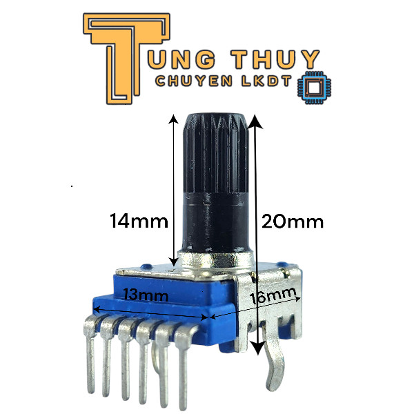 Chiết Áp 6 Chân Vuông Xanh - Chân Cong Cán Tròn Dài 20mm 5K 10K 20K 50K 100K