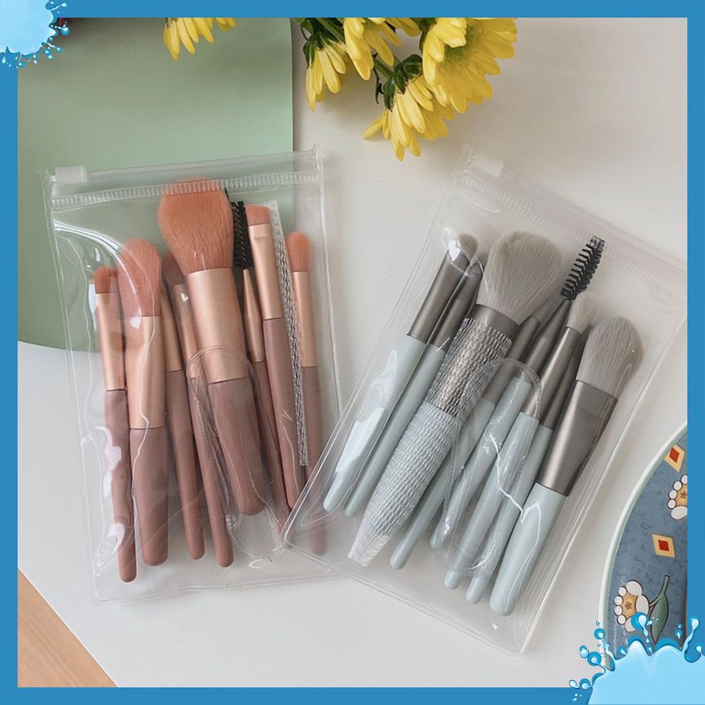 (8 CỌ XỊN) BỘ CỌ TRANG ĐIỂM 8 CÂY VINTAGE SIÊU CUTE TRONG TÚI ZIP - Set Cọ Trang Điểm Gồm 8 Cây Lông