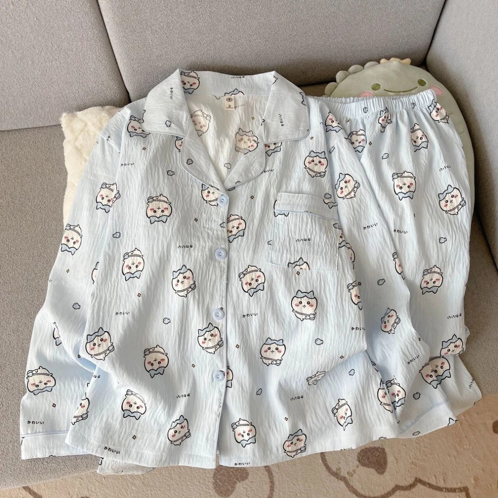 Bộ pajamas nữ LUHAZO  Cotton mịn, họa tiết tinh tế, tay dài và quần rộng thoải mái D080-15.