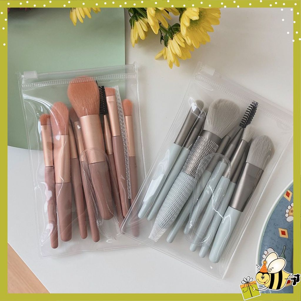 (8 CỌ XỊN) BỘ CỌ TRANG ĐIỂM 8 CÂY VINTAGE SIÊU CUTE TRONG TÚI ZIP - Set Cọ Trang Điểm Gồm 8 Cây Lông