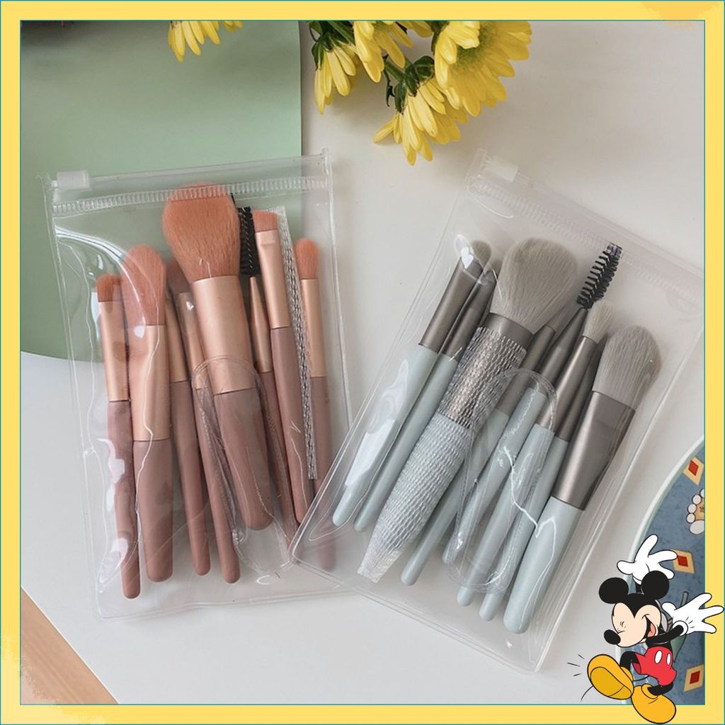 (8 CỌ XỊN) BỘ CỌ TRANG ĐIỂM 8 CÂY VINTAGE SIÊU CUTE TRONG TÚI ZIP - Set Cọ Trang Điểm Gồm 8 Cây Lông