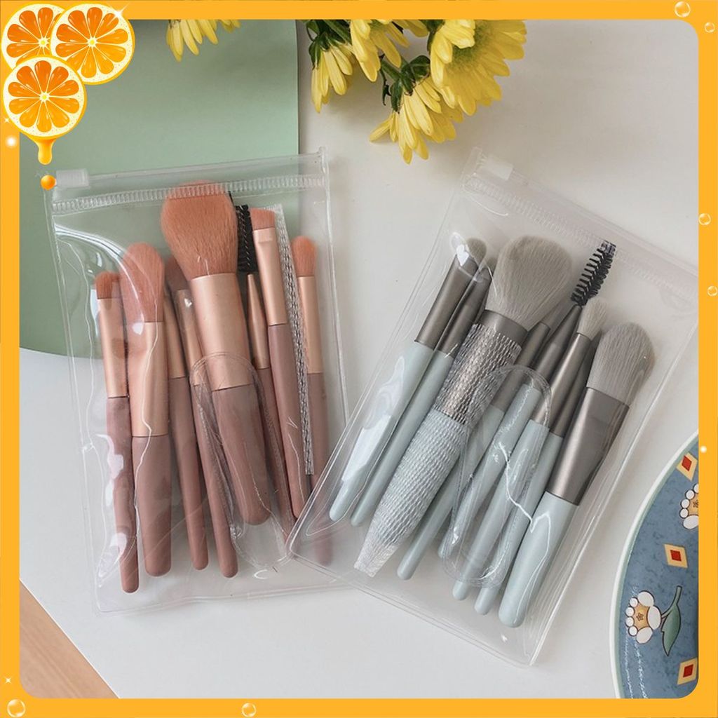 (8 CỌ XỊN) BỘ CỌ TRANG ĐIỂM 8 CÂY VINTAGE SIÊU CUTE TRONG TÚI ZIP - Set Cọ Trang Điểm Gồm 8 Cây Lông