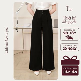  TIINSTORE Quần ống suông dài nữ 3 khuy chiết ly quần tôn dáng phong cách công sở thanh lịch nữ tính basic Q0D189 