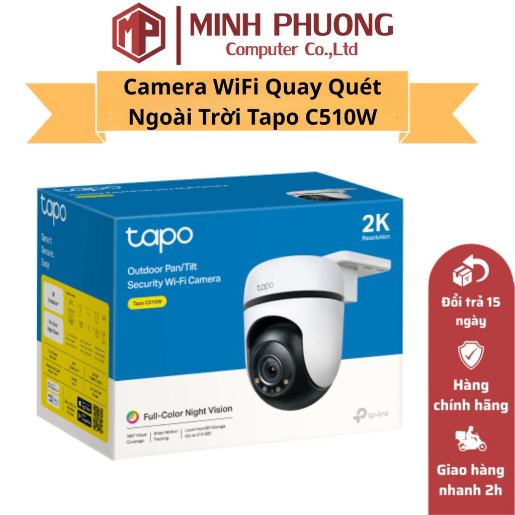 Camera WiFi Quay Quét Ngoài Trời Tapo C510W - Độ Phân Giải 2MP - Quay Quét 360 Độ