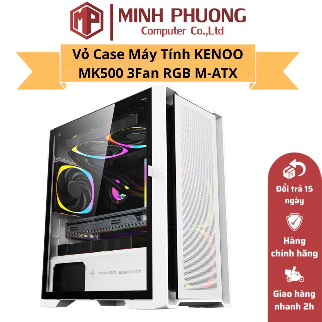 Vỏ Case Máy Tính KENOO MK500 3Fan RGB M-ATX - Hàng chính hãng