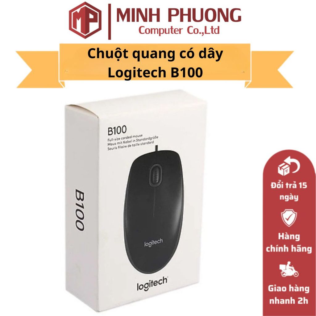 Chuột quang có dây Logitech B100 - Hàng Chính Hãng