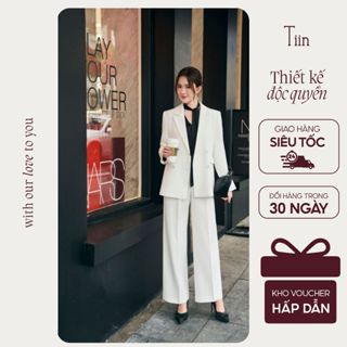  TIINSTORE Áo Blazer nữ cổ ve túi cơi phối quần ống suông cạp cao thiết kế công sở nữ tính thanh lịch ADK1085 Q0D200 