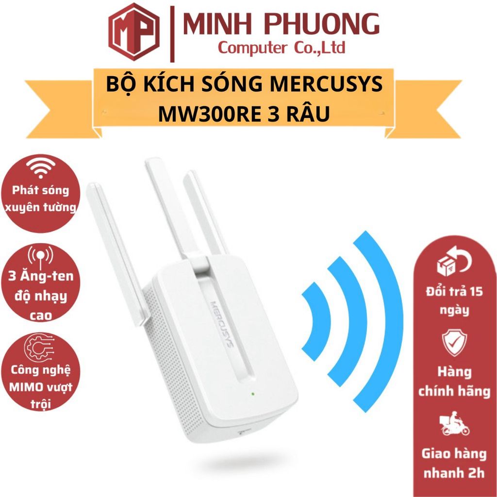 BỘ KÍCH SÓNG MERCUSYS MW300RE 3 RÂU - HÀNG CHÍNH HÃNG