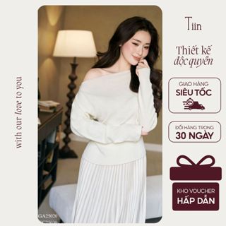  TIINSTORE Áo len dài tay lệch vai tay trễ form vừa chất len mềm basic freesize GA25020 