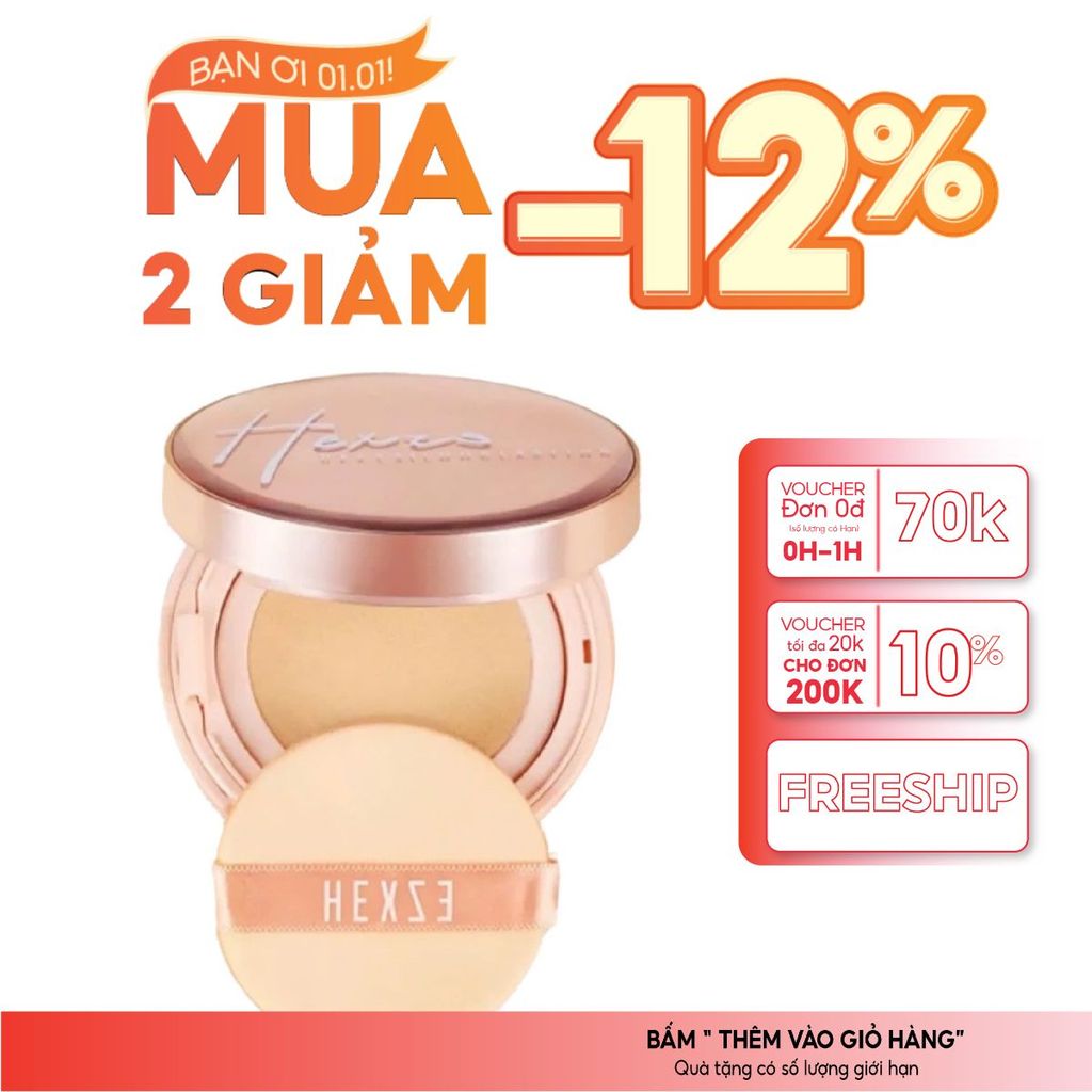  Cushion cấp ẩm kiềm dầu lâu trôi HEXZE 15g phấn nước căng bóng  mỏng nhẹ  nâng tone tự nhiên  2 lõix15g  