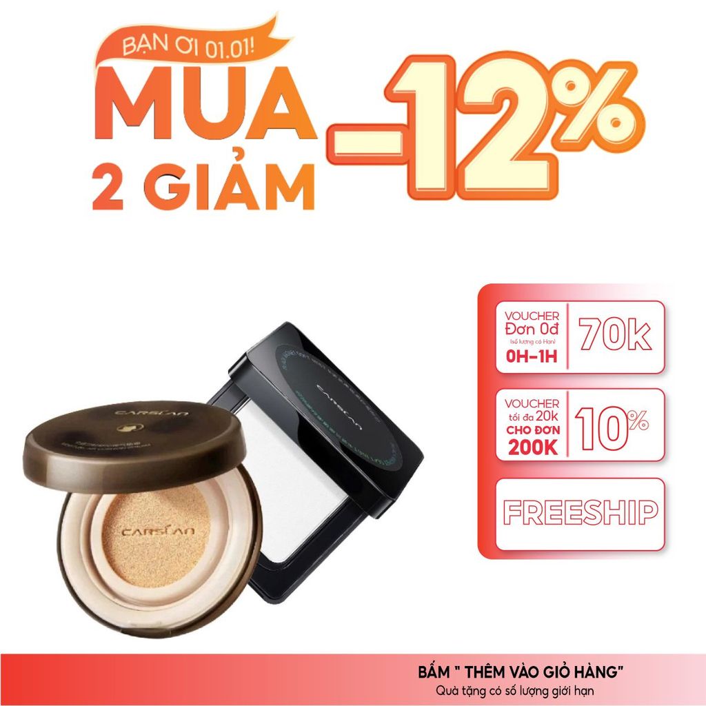Combo phấn nước Carslan nền căng mịn + phấn nén Carslan kiềm dầu, khóa nền lâu trôi 2025