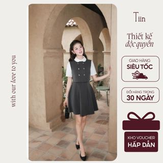  TIINSTORE Váy đầm công sở thiết kế váy liền giả set cổ sen dáng xoè thanh lịch nữ tính VHN.2506.227 