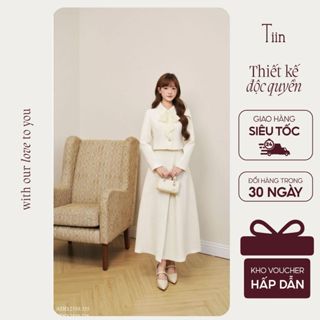  TIINSTORE Áo công sở kiểu nữ thiết kế thắt nơ cổ phối Chân váy dài xoè xếp ly thanh lịch ADD.2510.335 CDD.2510.336 