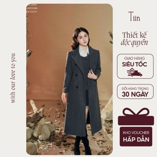  TIINSTORE Áo khoác dạ măng tô nữ thiết kế cổ ve 6 khuy dáng dài mùa đôn thanh lịch  ADK1127 